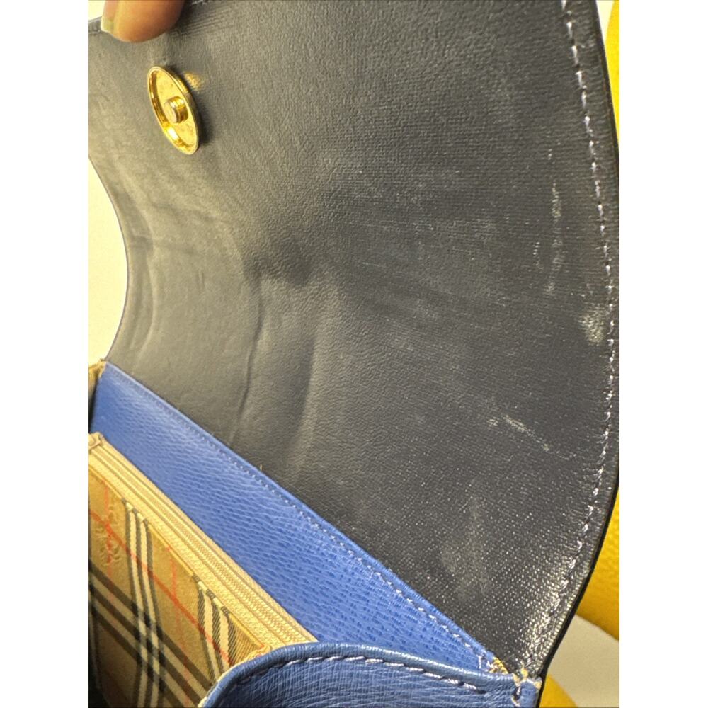 Burberry Hand Bag Leather Blue Navy Gold Auth - Picture 12 of 13